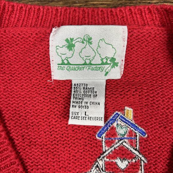 Quacker Factory Sweater Womens Large Red Christmas Tree Santa Cardigan Ugly - Picture 2 of 11